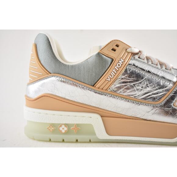 Louis Vuitton Metallic Silver Beige White Low Top Trainer Sneaker UK 9 US 10 11 - Picture 3 of 16